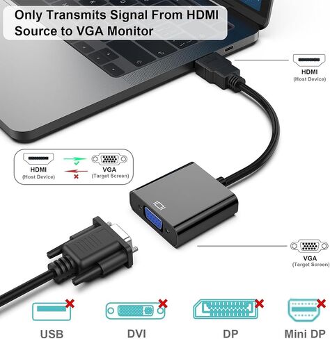 2 حزمة HDMI إلى VGA ، محول مطلي بالذهب (من الذكور إلى أنثى) للكمبيوتر ، سطح المكتب ، الكمبيوتر المحمول ، الكمبيوتر ، الشاشة ، جهاز العرض ، HDTV ، Chromebook ، Raspberry PI ، Roku ، Xbox والمزيد ، الأسود in Saudi Arabia