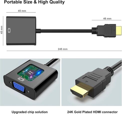 2 حزمة HDMI إلى VGA ، محول مطلي بالذهب (من الذكور إلى أنثى) للكمبيوتر ، سطح المكتب ، الكمبيوتر المحمول ، الكمبيوتر ، الشاشة ، جهاز العرض ، HDTV ، Chromebook ، Raspberry PI ، Roku ، Xbox والمزيد ، الأسود in Saudi Arabia