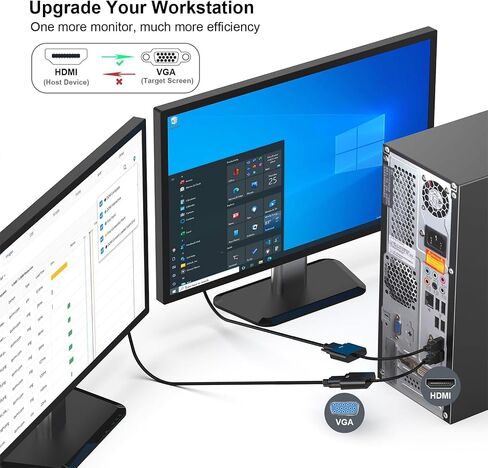 2 حزمة HDMI إلى VGA ، محول مطلي بالذهب (من الذكور إلى أنثى) للكمبيوتر ، سطح المكتب ، الكمبيوتر المحمول ، الكمبيوتر ، الشاشة ، جهاز العرض ، HDTV ، Chromebook ، Raspberry PI ، Roku ، Xbox والمزيد ، الأسود in Saudi Arabia