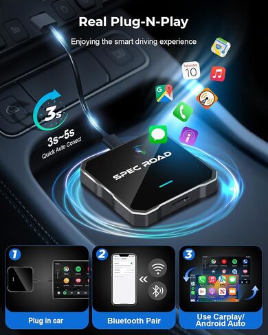 Wireless CarPlay Adapter for iPhone/Android Auto Wireless Adapter, Support Netflix/YouTube/TF Card, Plug and Play, Carplay Adapter Fit with iPhone8+/iOS 10+/Android 11+ in Saudi Arabia