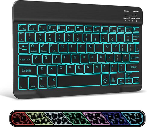 XIWMIX Ultra-Slim Wireless Bluetooth Keyboard - 7 Colors Backlit Universal Rechargeable Keyboard Compatible with iPad Pro/iPad Air/iPad 9.7/iPad 10.2/iPad mini and Other iOS Android Windows Devices in Saudi Arabia