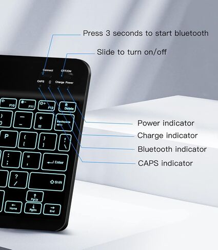 XIWMIX Ultra-Slim Wireless Bluetooth Keyboard - 7 Colors Backlit Universal Rechargeable Keyboard Compatible with iPad Pro/iPad Air/iPad 9.7/iPad 10.2/iPad mini and Other iOS Android Windows Devices in Saudi Arabia