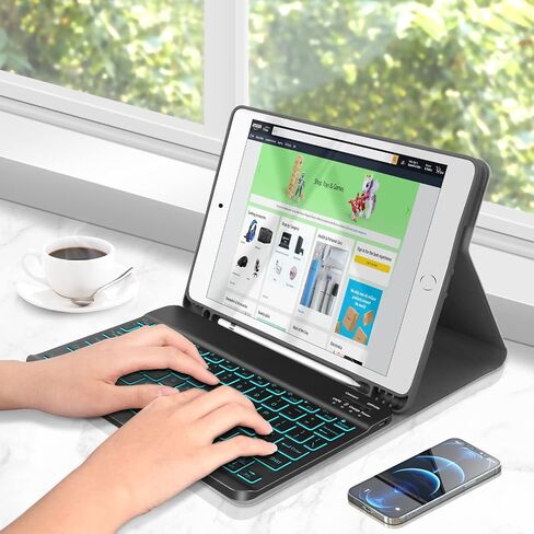 XIWMIX Ultra-Slim Wireless Bluetooth Keyboard - 7 Colors Backlit Universal Rechargeable Keyboard Compatible with iPad Pro/iPad Air/iPad 9.7/iPad 10.2/iPad mini and Other iOS Android Windows Devices in Saudi Arabia