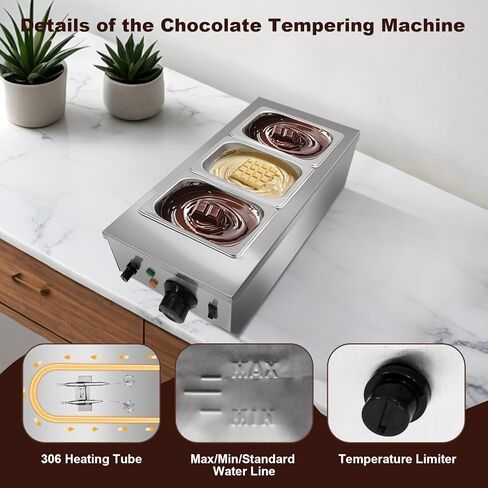 3 Tanks Chocolate Melting Machine Commercial,Chocolate Tempering Machine with Lid, Stainless Steel Electric Chocolate Melting Pot for Cheese, Chocolate, 1200 W in Saudi Arabia