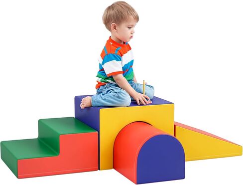 Qaba Foam Play Set for Toddlers and Children, Easy-to-Clean 4 Piece Soft & Safe Kids Climbing Set for Crawling or Sliding, Multicolor in Kuwait