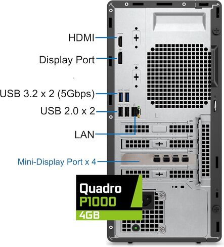 Dell 7020 Optiplex Tower Computer, Intel Core i9-12900K, 64GB RAM, 2TB NVMe SSD, Nvidia Quadro P1000 4GB, DisplayPort, HDMI, USB C, DVDRW, Built in WiFi, Bluetooth, Windows 11 Pro, Desktop, Black in Saudi Arabia
