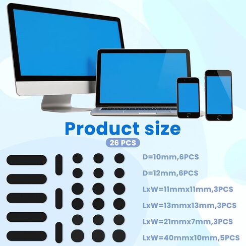 26PCS Universal Webcam Covers Laptop Camera Cover Privacy Protection Accessory - 6 Sizes for Every Size Webcam on Any Device, Great for Privacy - Black in Saudi Arabia
