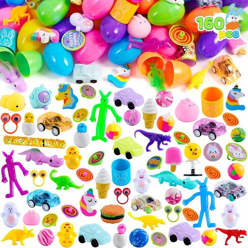 JOYIN 160 PCS Prefilled Easter Eggs with Assorted Toys, Stuffed Egg Hunt Supplies, Basket Stuffers Fillers, Classroom Prizes, Party Favors in Saudi Arabia
