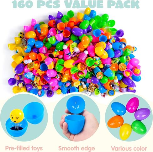 JOYIN 160 PCS Prefilled Easter Eggs with Assorted Toys, Stuffed Egg Hunt Supplies, Basket Stuffers Fillers, Classroom Prizes, Party Favors in Saudi Arabia