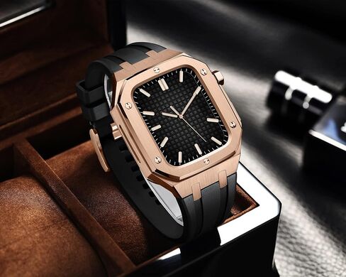 mslrygm للفرقة 44/45mm mod kit accessories ， استبدال حزام السيليكون متوافق مع Iwatch SE/4/5/6/7 Series Gold Case in Saudi Arabia