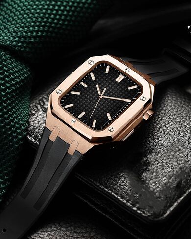 mslrygm للفرقة 44/45mm mod kit accessories ， استبدال حزام السيليكون متوافق مع Iwatch SE/4/5/6/7 Series Gold Case in Saudi Arabia