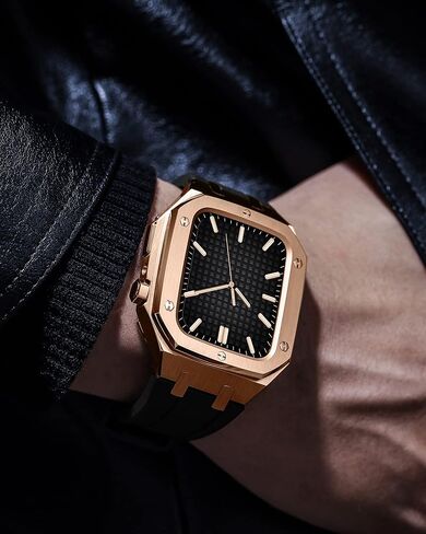 mslrygm للفرقة 44/45mm mod kit accessories ， استبدال حزام السيليكون متوافق مع Iwatch SE/4/5/6/7 Series Gold Case in Saudi Arabia