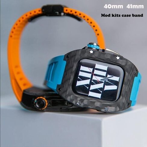 Mslrygm Upgarde Carbon Care و Titanium Case and Band Set for 8 7 6 5 4 SE ، Mod Kit Rubber Strap for IWatch Series 40mm 41mm Accessories in Saudi Arabia