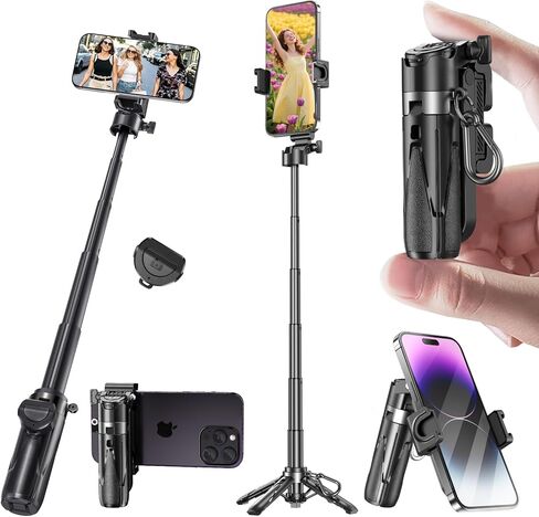 Mini Selfie Stick, Pocket Size Extendable Phone Holder with Wireless Detachable Remote Control for Content Creation/Vlog/Video Record/Live Stream in Saudi Arabia