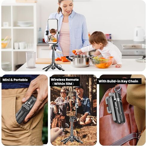 Mini Selfie Stick, Pocket Size Extendable Phone Holder with Wireless Detachable Remote Control for Content Creation/Vlog/Video Record/Live Stream in Saudi Arabia