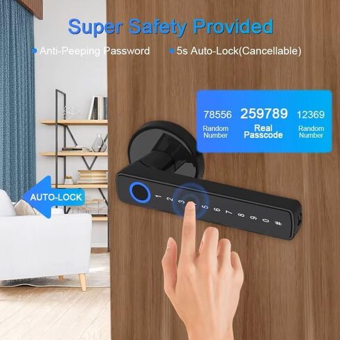 مقبض الأبواب الذكي - بصمات المفاتيح البيومترية ولوحة المفاتيح ، Deadbolt المقاومة للماء ، التحكم في تطبيق Bluetooth ، قفل تلقائي للمنزل ، الفندق ، المكتب ، الشقة in Kuwait
