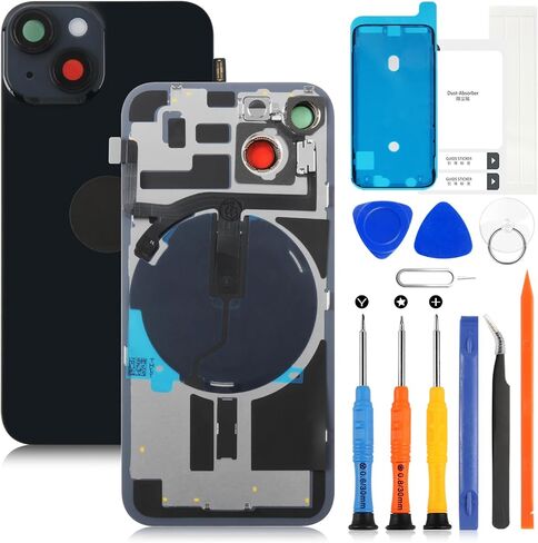 AgCut for iPhone 14 Back Glass Plass for iPhone 14 الخلفية الخلفية مع كابل فليكس الشحن اللاسلكي+مصباح يدوي+ميكروفون+إطار الكاميرا جميع الأجزاء (الأزرق) in Saudi Arabia