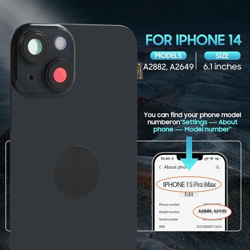 AgCut for iPhone 14 Back Glass Plass for iPhone 14 الخلفية الخلفية مع كابل فليكس الشحن اللاسلكي+مصباح يدوي+ميكروفون+إطار الكاميرا جميع الأجزاء (الأزرق) in Saudi Arabia