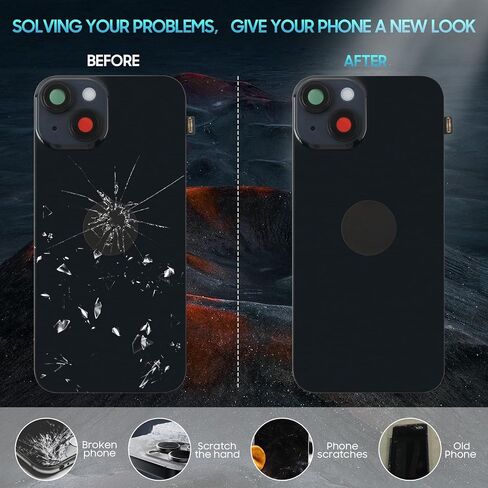 AgCut for iPhone 14 Back Glass Plass for iPhone 14 الخلفية الخلفية مع كابل فليكس الشحن اللاسلكي+مصباح يدوي+ميكروفون+إطار الكاميرا جميع الأجزاء (الأزرق) in Saudi Arabia