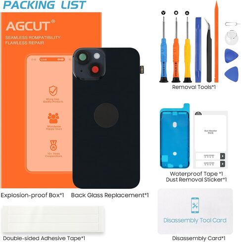 AgCut for iPhone 14 Back Glass Plass for iPhone 14 الخلفية الخلفية مع كابل فليكس الشحن اللاسلكي+مصباح يدوي+ميكروفون+إطار الكاميرا جميع الأجزاء (الأزرق) in Saudi Arabia