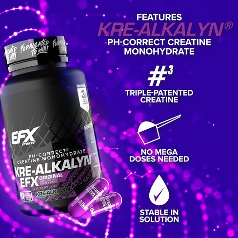 مسحوق EFX Sports Kre-Alkalyn EFX | مكمل مسحوق الكرياتين مونوهيدراتي الصحيح لدرجة الحموضة | القوة ونمو العضلات والأداء | 66 حصة (بدون نكهة) in Kuwait