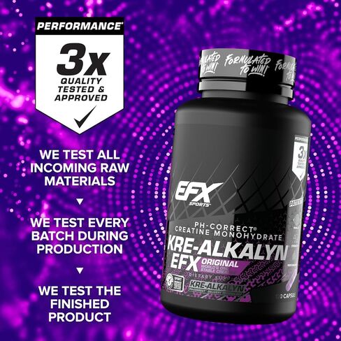 مسحوق EFX Sports Kre-Alkalyn EFX | مكمل مسحوق الكرياتين مونوهيدراتي الصحيح لدرجة الحموضة | القوة ونمو العضلات والأداء | 66 حصة (بدون نكهة) in Kuwait