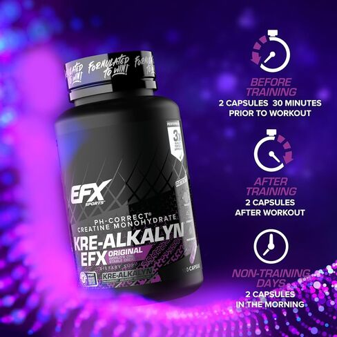 مسحوق EFX Sports Kre-Alkalyn EFX | مكمل مسحوق الكرياتين مونوهيدراتي الصحيح لدرجة الحموضة | القوة ونمو العضلات والأداء | 66 حصة (بدون نكهة) in Kuwait