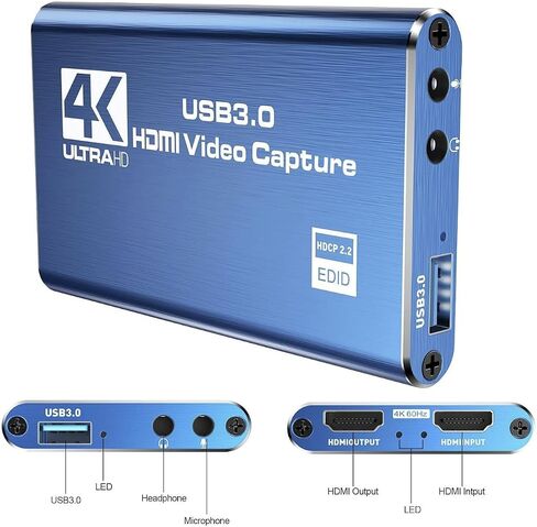 4K HDMI to USB3.0 Capture Card,1080P 60FPS, Audio Video Capture Card for Game Capture Card Nintendo Switch Streaming Work with PS4/PS5/PC/OBS/Camera/Xbox (Black) in Kuwait