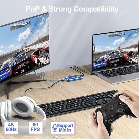 4K HDMI to USB3.0 Capture Card,1080P 60FPS, Audio Video Capture Card for Game Capture Card Nintendo Switch Streaming Work with PS4/PS5/PC/OBS/Camera/Xbox (Black) in Kuwait