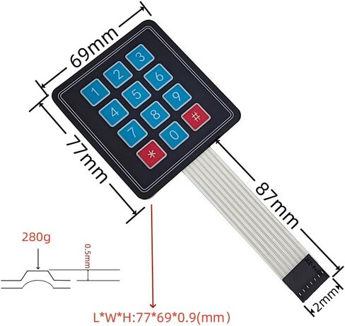 6pcs 3x4 لوحة المفاتيح 12 مفتاح المصفوفة مفتاح تبديل الغشاء 7pin 12 لوحة مفاتيح ممتدة in Kuwait