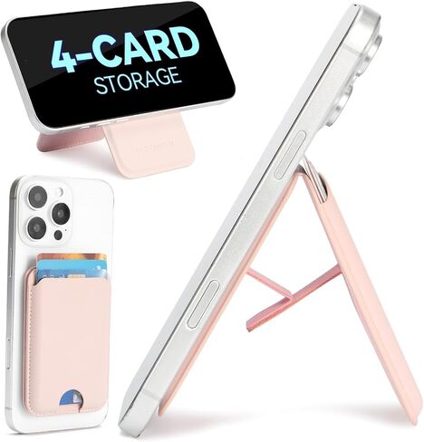 BOSTANTEN for MagSafe Wallet with Stand, Magnetic Wallet for iPhone 16/15/14/13/12 Pro Max Plus, Leather Minimalist Magnetic Phone Wallets Phone Card Holder Fit 4 Cards, Pink in Saudi Arabia