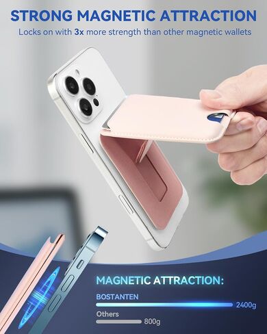 BOSTANTEN for MagSafe Wallet with Stand, Magnetic Wallet for iPhone 16/15/14/13/12 Pro Max Plus, Leather Minimalist Magnetic Phone Wallets Phone Card Holder Fit 4 Cards, Pink in Saudi Arabia