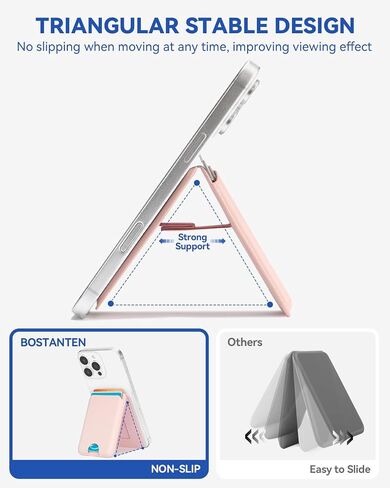 BOSTANTEN for MagSafe Wallet with Stand, Magnetic Wallet for iPhone 16/15/14/13/12 Pro Max Plus, Leather Minimalist Magnetic Phone Wallets Phone Card Holder Fit 4 Cards, Pink in Saudi Arabia