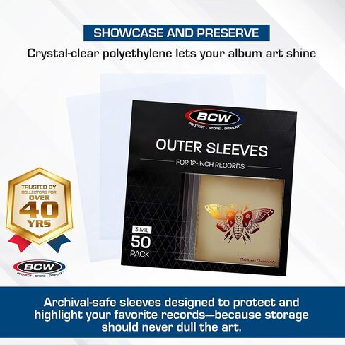 BCW 12 بوصة الأكمام سجل الفينيل الخارجي-50 حزمة | الأكمام سجل الفينيل | 3 ميل حماية البولي إيثيلين in Saudi Arabia