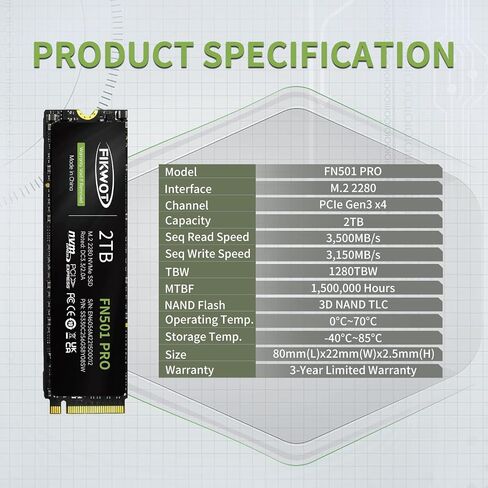 FX550 NVMe SSD 2TB M.2 SSD PCIe 3.0×4, Read Up to 3,500 MB/s, M2 2280 Internal Soild State Drive, Compatible with Desktop, Laptop and Mini PC, QLC NAND Flash in Kuwait
