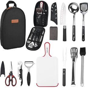 Camping Accessories Set, Camping Kitchen Utensil Organizer Travel Set with Tongs, Cutting Board, Bottle Cutter and Water Resistant Case for Daily Meal or Outdoor Hiking Picnic and Trekking in Saudi Arabia