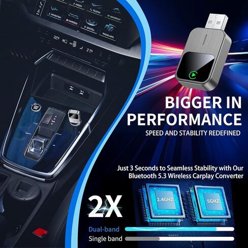محول carplay اللاسلكي-2025 ترقية سلكية مدمجة لسيارة لعب اللاسلكي سهلة الاستخدام التوصيل والتشغيل بسرعة مستقرة مستقرة مصغرة USB & Reset Button للسيارات بعد عام 2016 (فقط لـ iPhone) in Kuwait