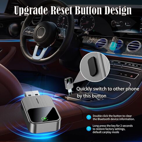 محول carplay اللاسلكي-2025 ترقية سلكية مدمجة لسيارة لعب اللاسلكي سهلة الاستخدام التوصيل والتشغيل بسرعة مستقرة مستقرة مصغرة USB & Reset Button للسيارات بعد عام 2016 (فقط لـ iPhone) in Kuwait