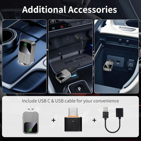 محول carplay اللاسلكي-2025 ترقية سلكية مدمجة لسيارة لعب اللاسلكي سهلة الاستخدام التوصيل والتشغيل بسرعة مستقرة مستقرة مصغرة USB & Reset Button للسيارات بعد عام 2016 (فقط لـ iPhone) in Kuwait