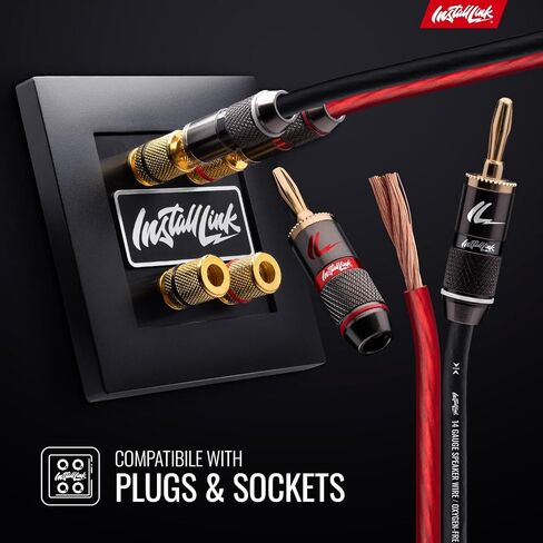 Install Link 14 AWG Gauge Speaker Wire (100 Feet) Car or Home Theater (OFC) | Pure OFC Copper, 14/2 Speaker Cable, 2-Conductor, Frosted Red/Black, Easy Strip, Polarity ID, for Car Audio & Home Stereo in Kuwait