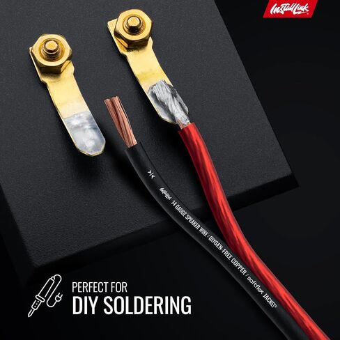 Install Link 14 AWG Gauge Speaker Wire (100 Feet) Car or Home Theater (OFC) | Pure OFC Copper, 14/2 Speaker Cable, 2-Conductor, Frosted Red/Black, Easy Strip, Polarity ID, for Car Audio & Home Stereo in Kuwait