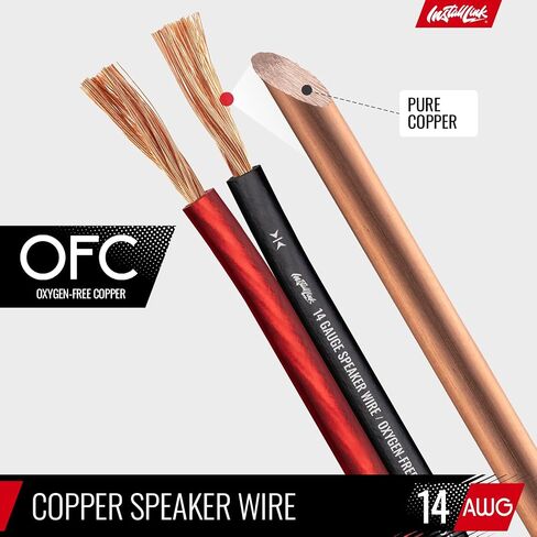 Install Link 14 AWG Gauge Speaker Wire (100 Feet) Car or Home Theater (OFC) | Pure OFC Copper, 14/2 Speaker Cable, 2-Conductor, Frosted Red/Black, Easy Strip, Polarity ID, for Car Audio & Home Stereo in Kuwait
