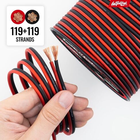 Install Link 14 AWG Gauge Speaker Wire (100 Feet) Car or Home Theater (OFC) | Pure OFC Copper, 14/2 Speaker Cable, 2-Conductor, Frosted Red/Black, Easy Strip, Polarity ID, for Car Audio & Home Stereo in Kuwait