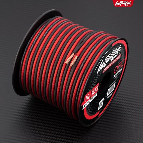 Install Link 14 AWG Gauge Speaker Wire (100 Feet) Car or Home Theater (OFC) | Pure OFC Copper, 14/2 Speaker Cable, 2-Conductor, Frosted Red/Black, Easy Strip, Polarity ID, for Car Audio & Home Stereo in Kuwait