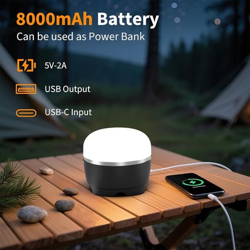 Rechargeable Camping Lantern 8000mAh, Portable RGB Hanging Lights Magnetic Base, Waterproof LED Tent Lights for Camping, Hurricane, Hiking, Home Emergencies, Outdoor Party - Black in Saudi Arabia