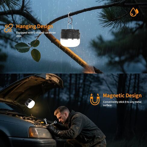 Rechargeable Camping Lantern 8000mAh, Portable RGB Hanging Lights Magnetic Base, Waterproof LED Tent Lights for Camping, Hurricane, Hiking, Home Emergencies, Outdoor Party - Black in Saudi Arabia