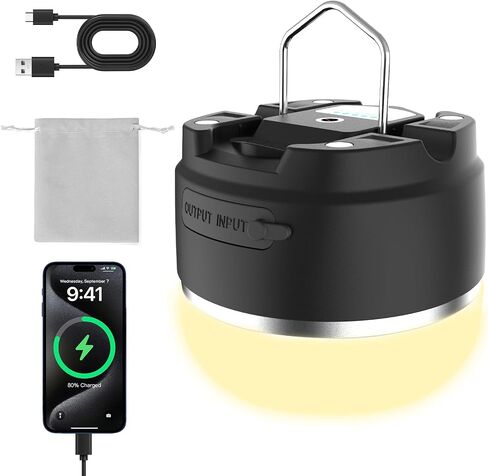 Rechargeable Camping Lantern 8000mAh, Portable RGB Hanging Lights Magnetic Base, Waterproof LED Tent Lights for Camping, Hurricane, Hiking, Home Emergencies, Outdoor Party - Black in Saudi Arabia