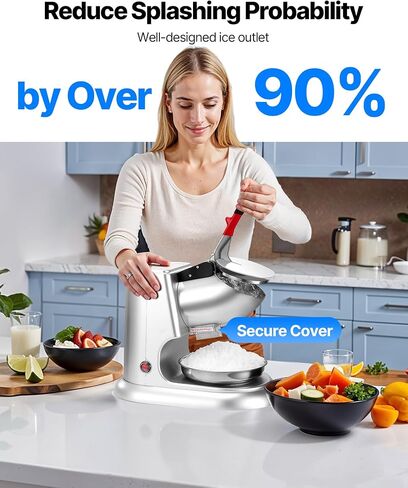 VEVOR Ice Crusher Machine, 220lbs Per Hour Electric 4 Blades Snow Cone Maker, Stainless Steel Shaved Ice Machine with Bowl and Cover, 300W 1400RPM Ice-Shaver for Home and Commercial Use, Blue in Saudi Arabia