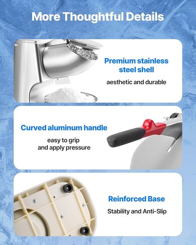 VEVOR Ice Crusher Machine, 220lbs Per Hour Electric 4 Blades Snow Cone Maker, Stainless Steel Shaved Ice Machine with Bowl and Cover, 300W 1400RPM Ice-Shaver for Home and Commercial Use, Blue in Saudi Arabia