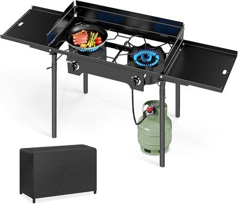 2250،00 BTU 3 موقد بروبان في الهواء الطلق مع الطاولات الجانبية للزجاج الأمامي والطي ، وموقد التخييم الثقيل لشواء الفناء الخلفي ، والذوبان والطبخ RV in Kuwait
